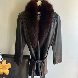 Andrew Marc Fox Fur Leather Jacket Coat Sz Small Saks Neiman Marcus